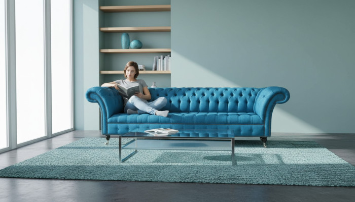 Canapés rembourrés Chesterfield Design Canapé textile Canapé 4 places Luxe Design Bleu