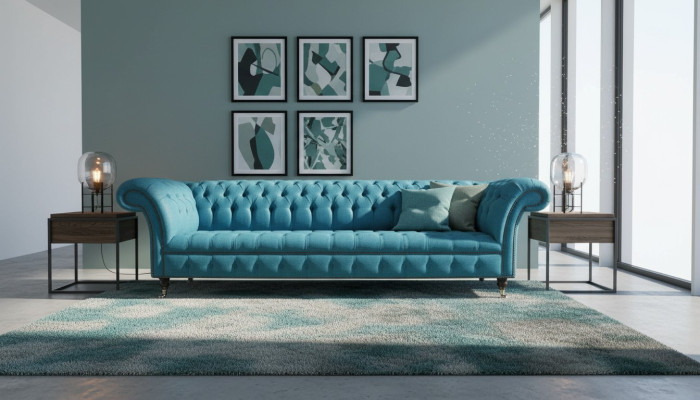 Canapés rembourrés Chesterfield Design Canapé textile Canapé 4 places Luxe Design Bleu