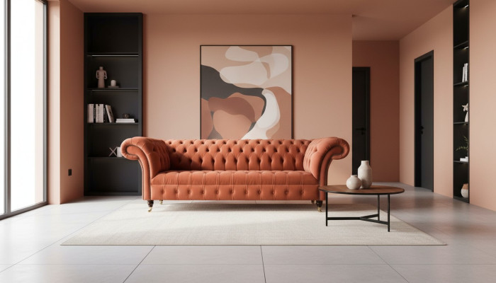 Canapé 3 places Chesterfield de luxe en tissu d'ameublement neuf