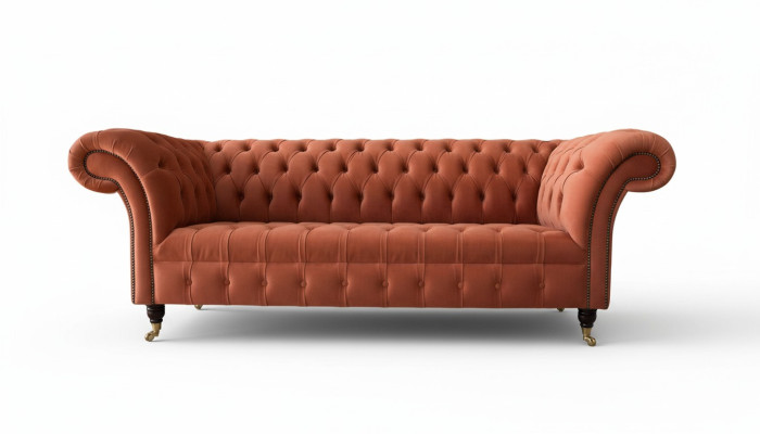 Canapé 3 places Chesterfield de luxe en tissu d'ameublement neuf