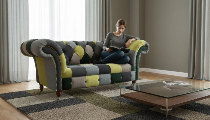 Chesterfield Canapé Revêtement 2 Places Design Textile Canapés Canapés Lounge