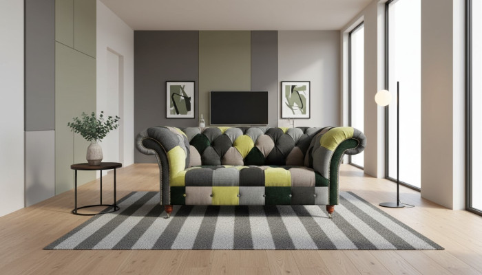 Chesterfield Canapé Revêtement 2 Places Design Textile Canapés Canapés Lounge