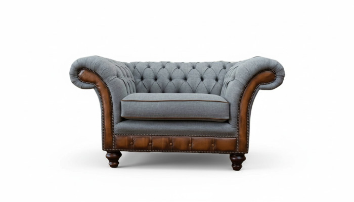 Fauteuil design Relax en tissu Salon de luxe gris Chesterfield à assise rembourrée