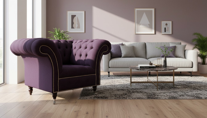 Fauteuil une place de luxe 1 siège Siège Design Textile Tissu Violet Chesterfield
