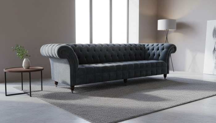 Canapé 4 places Canapés 4 places Design moderne en tissu gris Chesterfield