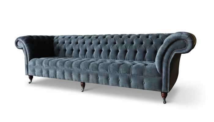 Canapé 4 places Canapés 4 places Design moderne en tissu gris Chesterfield