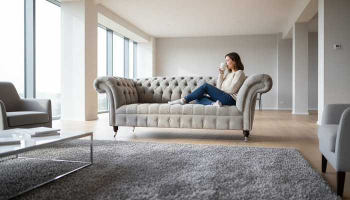 Canapé Chesterfield gris trois places avec coussin de siège canapé canapé-lit meubles nouveau