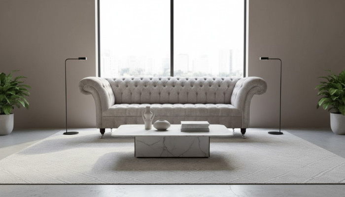 Canapé Chesterfield gris trois places avec coussin de siège canapé canapé-lit meubles nouveau