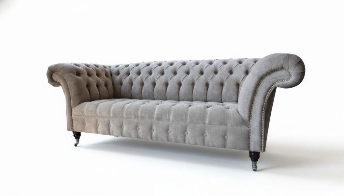 Canapé Chesterfield gris trois places avec coussin de siège canapé canapé-lit meubles nouveau