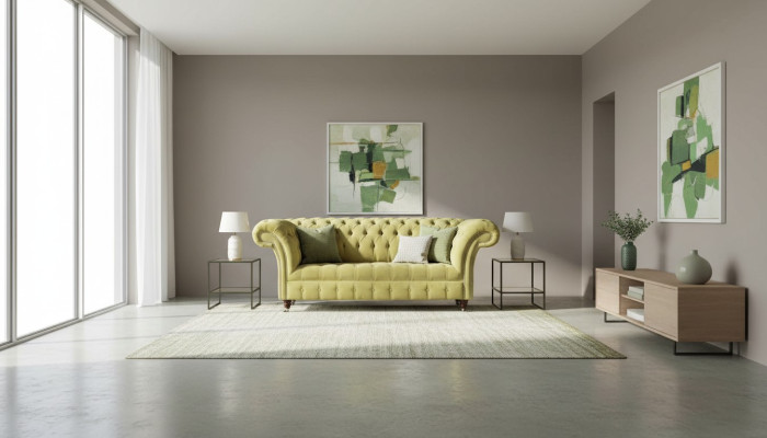 Canapé 2 places de luxe 2 places Salon Vert clair Chesterfield Tissu neuf