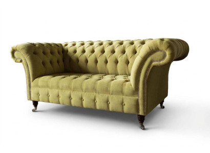 Canapé 2 places de luxe 2 places Salon Vert clair Chesterfield Tissu neuf