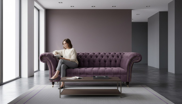 Moderne canapé Chesterfield canapé rembourrage 3 places tissu pourpre Sofas neuf