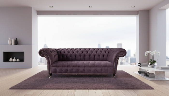 Moderne canapé Chesterfield canapé rembourrage 3 places tissu pourpre Sofas neuf