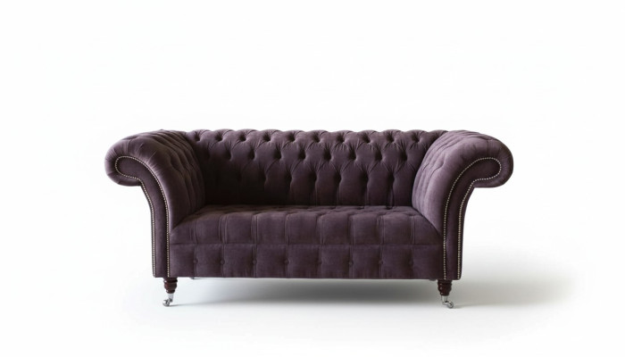 Canapé Chesterfield design en peluche violet en tissu pour deux personnes tout neuf