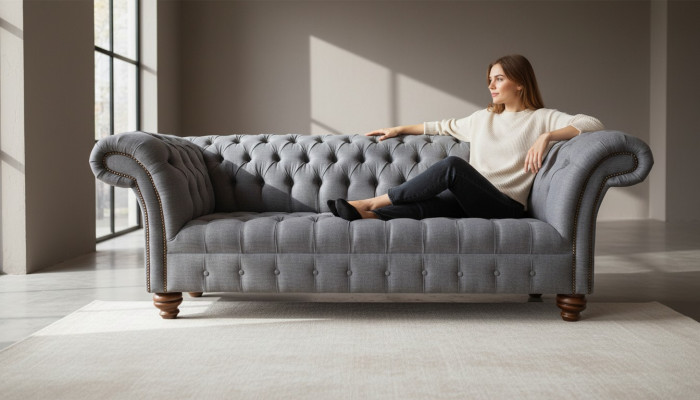 Canapé 3 places Chesterfield Revêtement en tissu Siège Tissu Canapés Canapé neuf