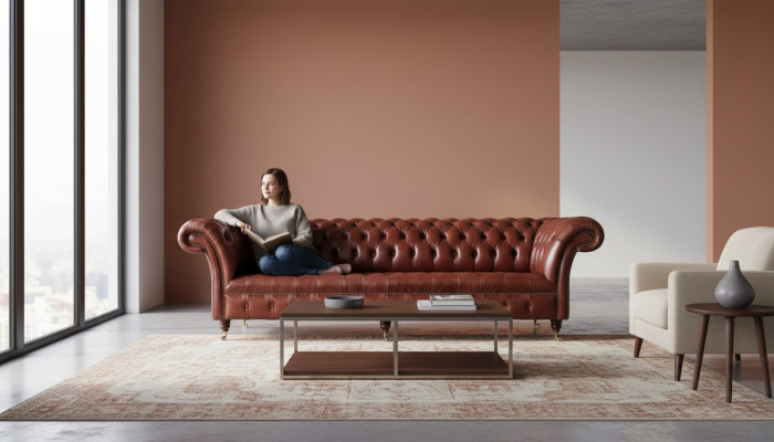 Canapé en cuir 4 places Design Chesterfield Canapé en cuir 245 cm