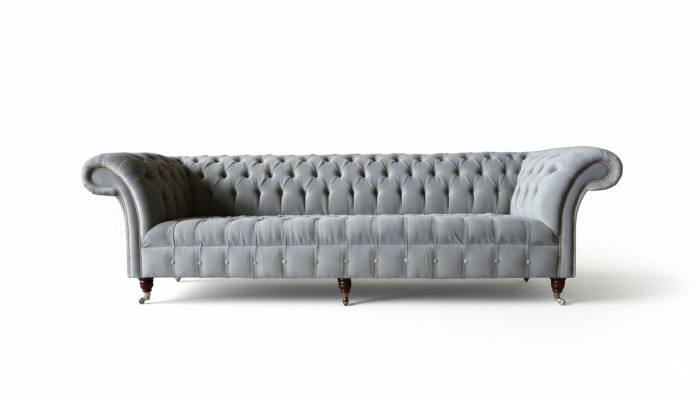 Canapé design Chesterfield 4 places en tissu de luxe.
