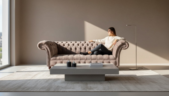 Canapé Chesterfield Sofa Tissu Design 3 Places Trois Places Violet