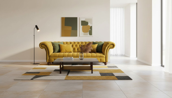 Chesterfield Canapé Jaune Tapisserie 3 places Canapés Sièges Trois Places