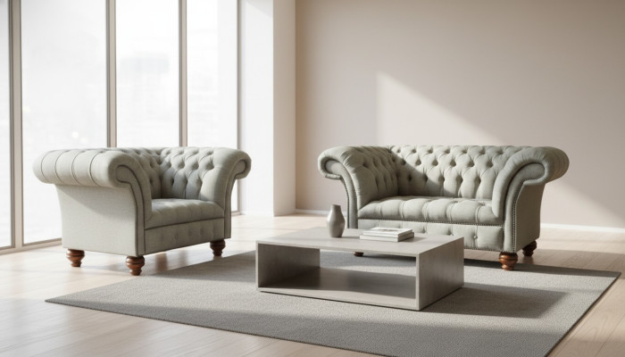 Chesterfield Fauteuil 1 Place Canapé Siège Rembourrage Tissu Mobilier Textile