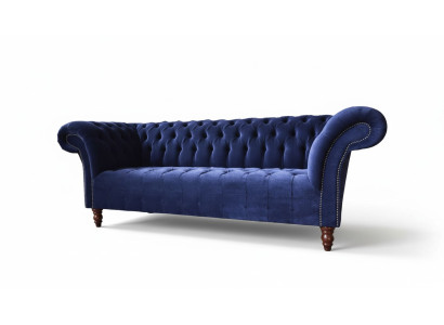 Chesterfield Design Canapé de luxe rembourré 3 places en textile bleu nouveau