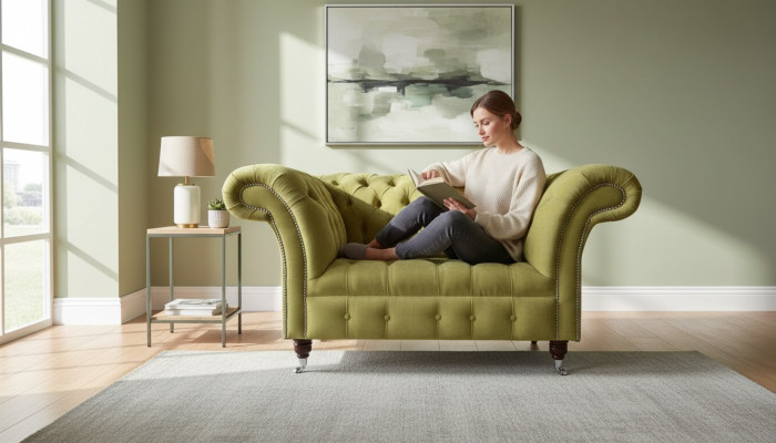 Chesterfield Fauteuil Tissu Design Canapé Tissu Canapés Rembourrage Gris neuf