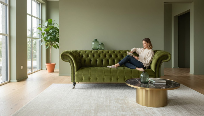 Design Chesterfield Sofa 3 Seater Green Couch Upholstery Sofas Living room Conception canapé Chesterfield 3 places Canapé vert Revêtement de canapé Salon