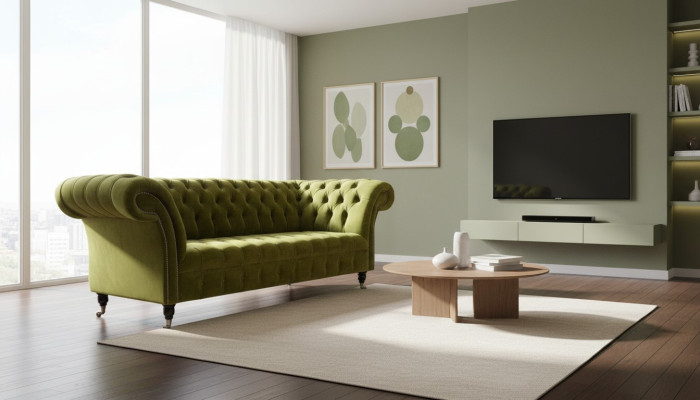 Design Chesterfield Sofa 3 Seater Green Couch Upholstery Sofas Living room Conception canapé Chesterfield 3 places Canapé vert Revêtement de canapé Salon