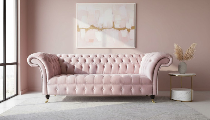 Canapé Chesterfield 3 places Canapé en tissu rose Salon Canapés rembourrés neufs