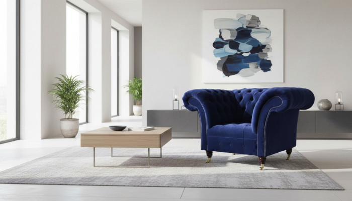 Fauteuil d'appoint en tissu Chesterfield 1 place - Modèle de tapisserie - Design moderne de luxe