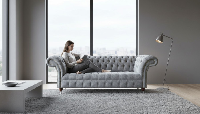 Canapé design gris Trois places Canapé de luxe Canapés Tissu de meubles