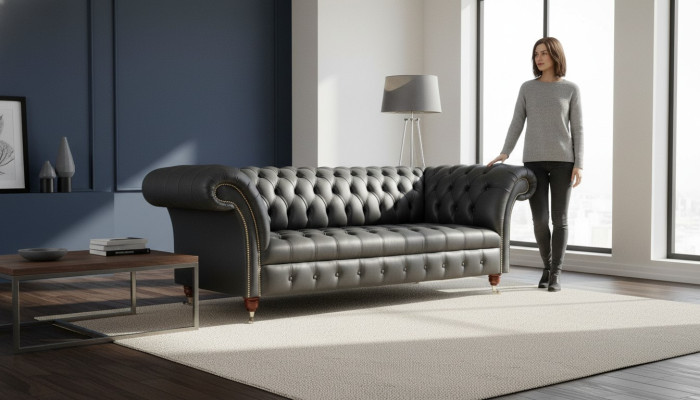 Chesterfield Design Luxus-Polstersofa Couch Sitz Leder neues Sofa neu.