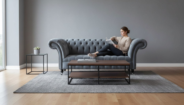 Canapé Chesterfield 3 places Canapé de luxe Canapé Salon Canapés gris Tissu Canapé