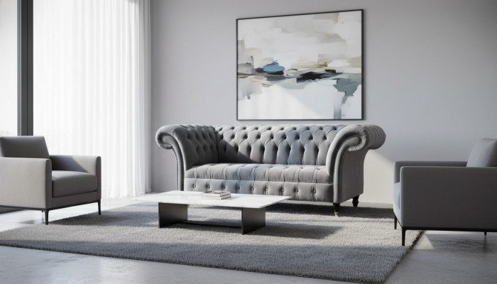 Canapé Chesterfield 3 places Canapé de luxe Canapé Salon Canapés gris Tissu Canapé
