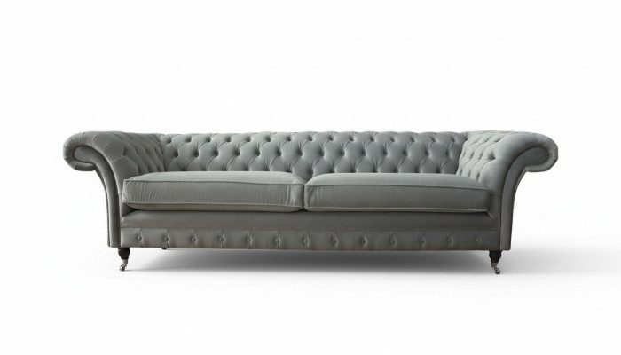 Canapé 4 places Chesterfield Canapé Rembourré Assise en tissu Gris Salon