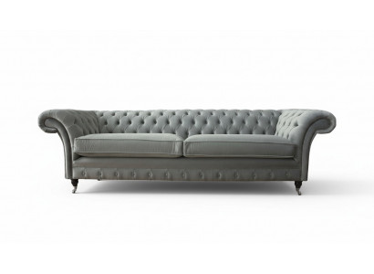 Canapé 4 places Chesterfield Canapé Rembourré Assise en tissu Gris Salon