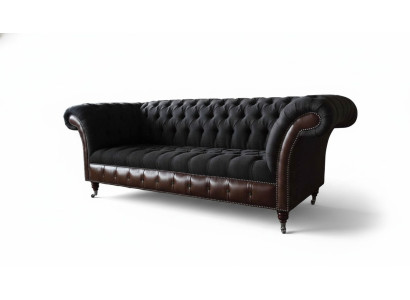 Chesterfield 3 places canapé canapé en cuir revêtement de siège tissu noir neuf
