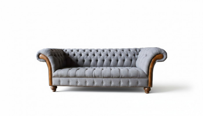 Canapé en tissu Chesterfield Canapé luxueux Tapisserie de canapé Siège Gris Textile