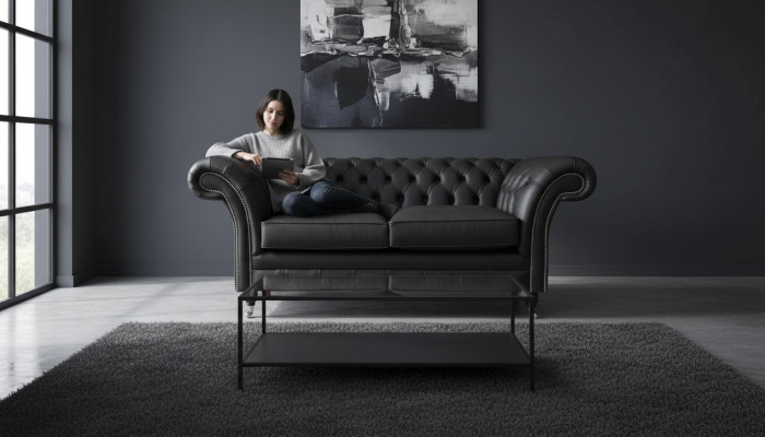 Canapé en tissu de luxe Chesterfield Canapé sofas rembourrés 2 places en cuir noir
