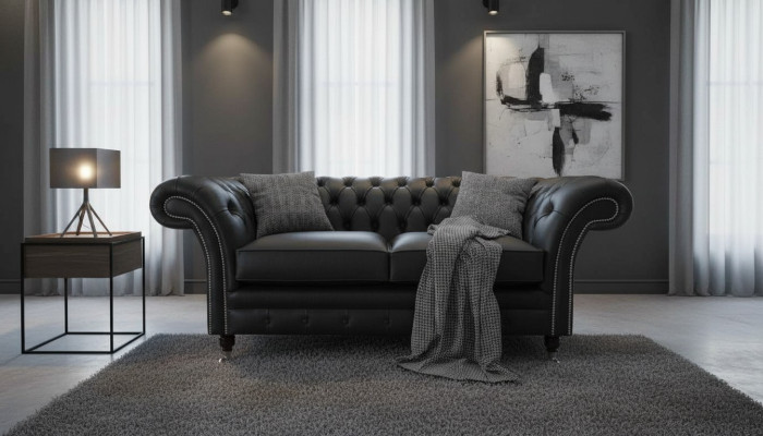 Canapé en tissu de luxe Chesterfield Canapé sofas rembourrés 2 places en cuir noir