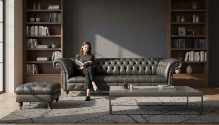 Canapé quatre places de luxe 4 places Salon Chesterfield en tissu anglais Design