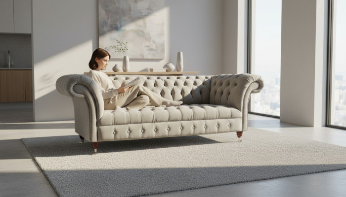Canapé Chesterfield 3 places Tissu Canapés Canapés Canapé Trois places Gris nouveau