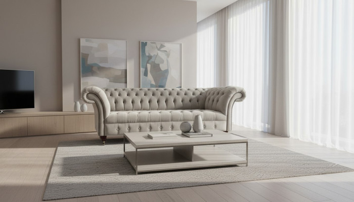 Canapé Chesterfield 3 places Tissu Canapés Canapés Canapé Trois places Gris nouveau