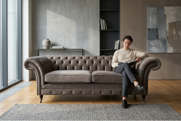 Canapés Fauteuils Canapé trois places en tissu Gris Chesterfield neuf