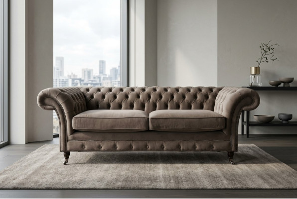 Canapés Fauteuils Canapé trois places en tissu Gris Chesterfield neuf