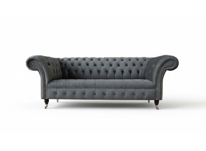Canapé Chesterfield en velours à trois places pour meubles de bureau, 230 cm gris.
