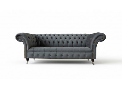 Canapé Chesterfield en velours à trois places pour meubles de bureau, 230 cm gris.