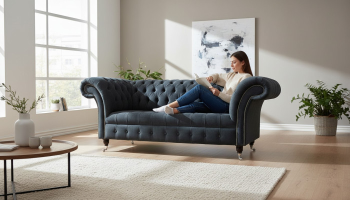 Canapé 2 places Design Chesterfield Siège Luxe Tissu Rembourrage neuf