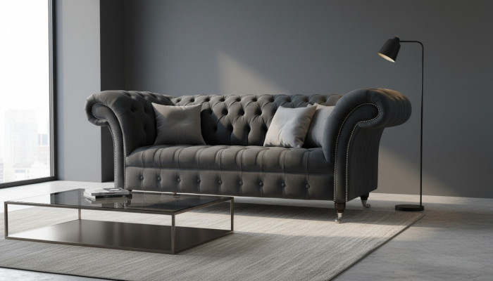 Canapé 2 places Design Chesterfield Siège Luxe Tissu Rembourrage neuf