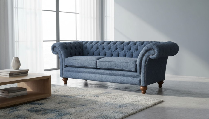 Canapé Chesterfield anglais pour bureau trois places en velours de 230 cm